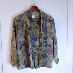 Bonworth Floral Print Blouse Tank‎ Long Sleeve 1 Pc Button Up Size MP /#6156